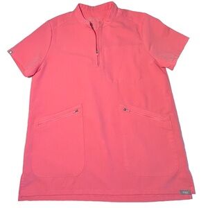 💗FIGS Nata Henley Scrub Top-Limited style &color Neon Pink. Size XS EUC